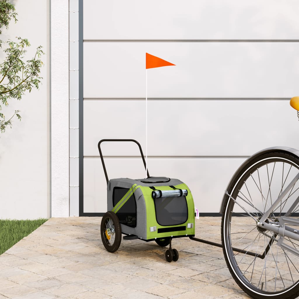 Remolque De Bicicleta Mascotas Hierro Tela Oxford Verde Negro_1