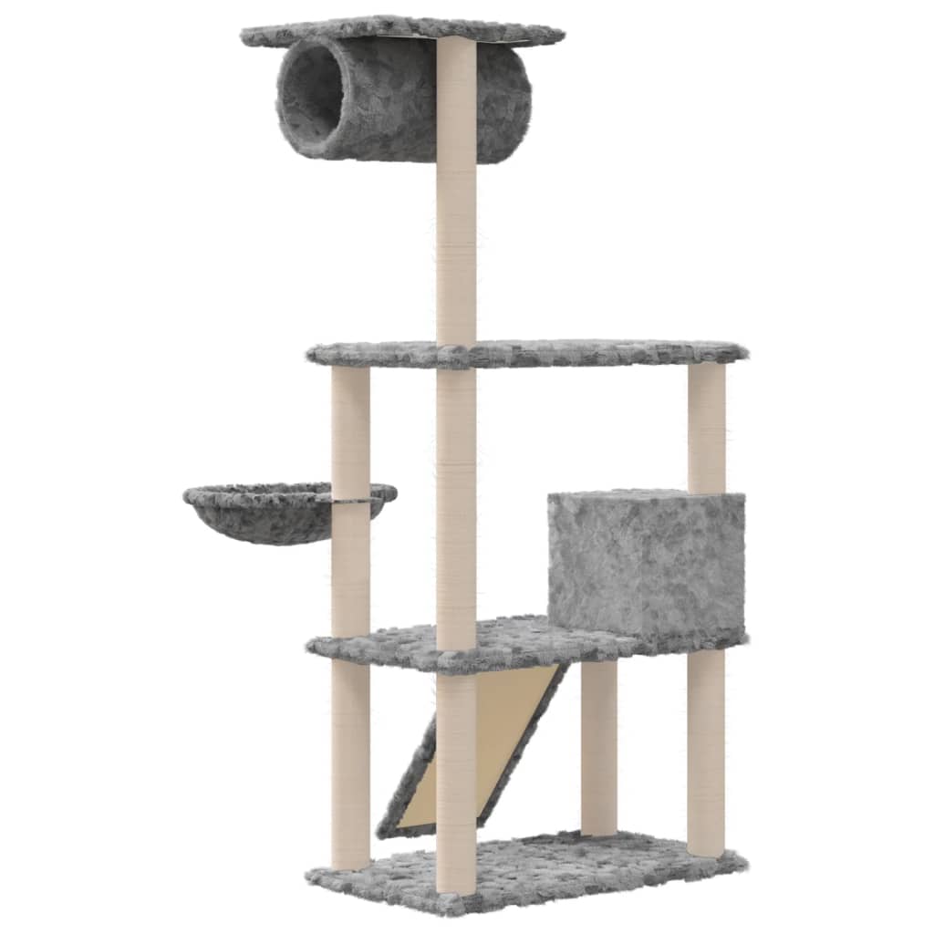 Rascador Para Gatos Con Postes De Sisal Gris Claro 131 Cm_4