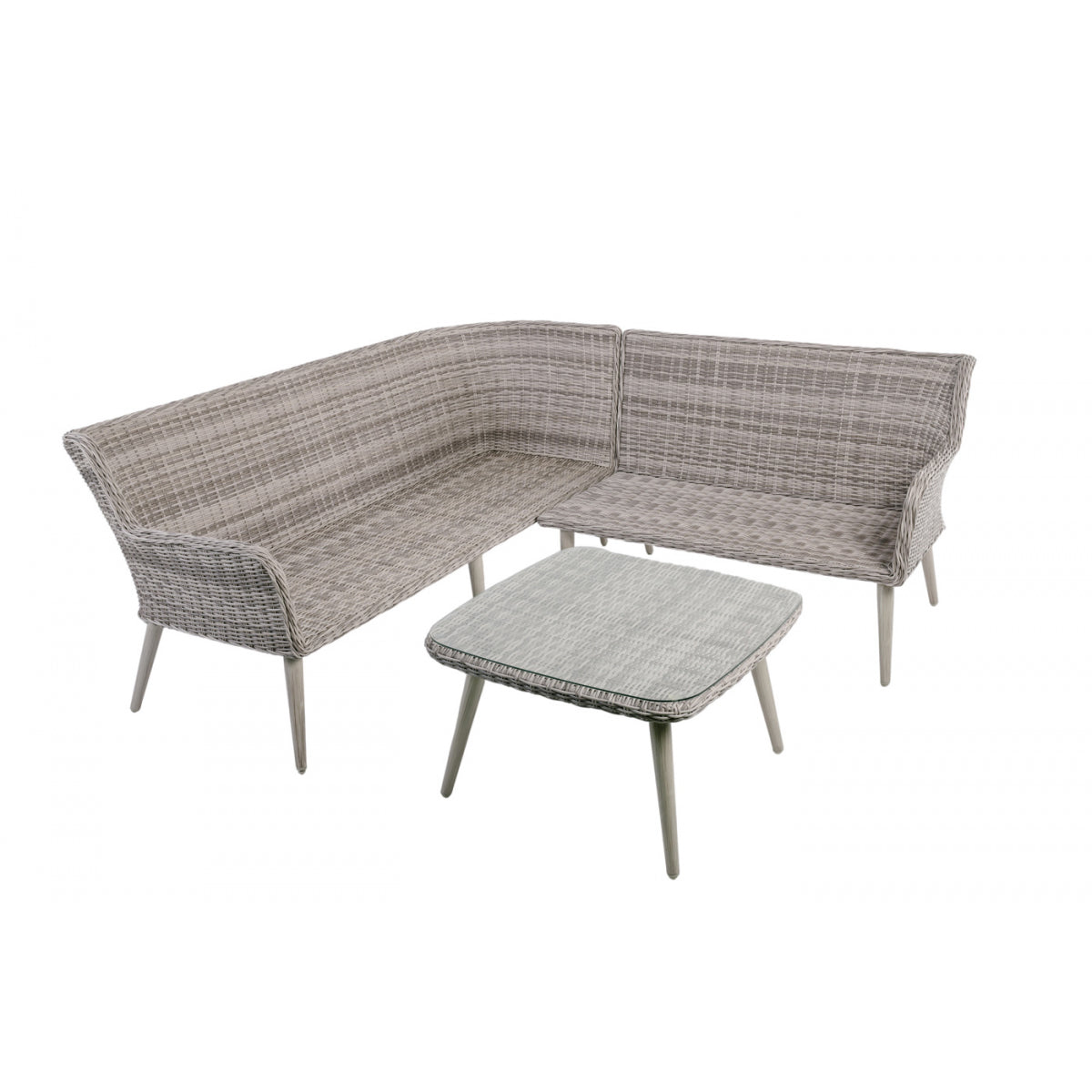 Conjunto De Jardín Esquinero Havana Para 6 Personas En Resina Redonda Beige Gris Y Aluminio 2 Sofás + 1 Mesa De Centro - Muebles De Jardín_1