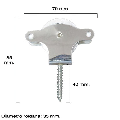 Polea Tendedero Wolfpack Inoxidable 40 Mm. / Roldana Metalica Con Tirafondo_1