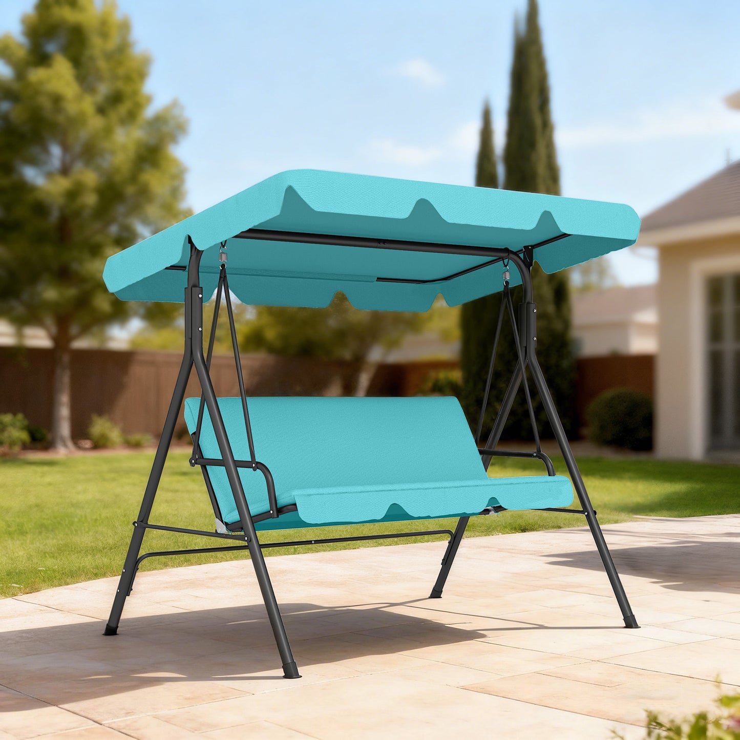 Outsunny Columpio De Jardín 3 Plazas Techo Ajustable 172x110x153cm Verde Azulado_1