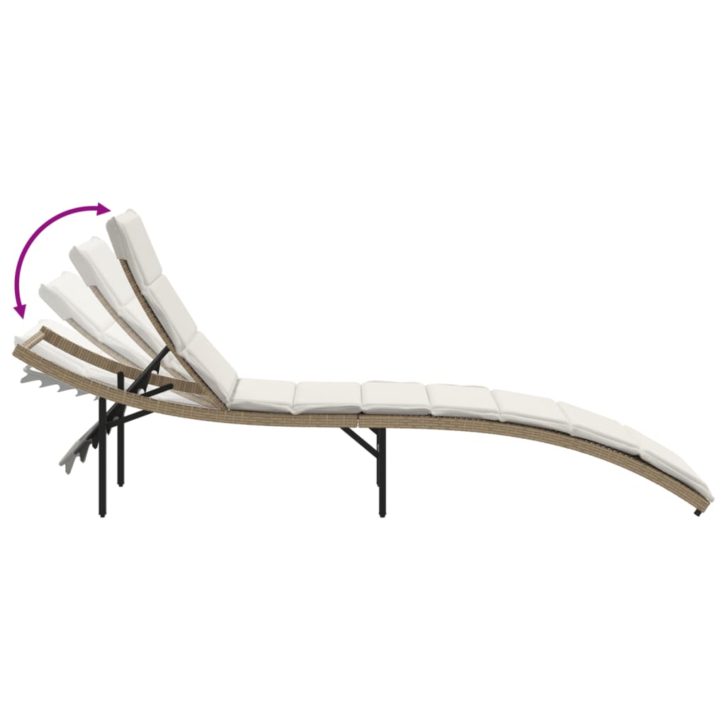 Tumbona Con Cojín Ratán Sintético Beige 55x199x50 Cm / Vetonek_5