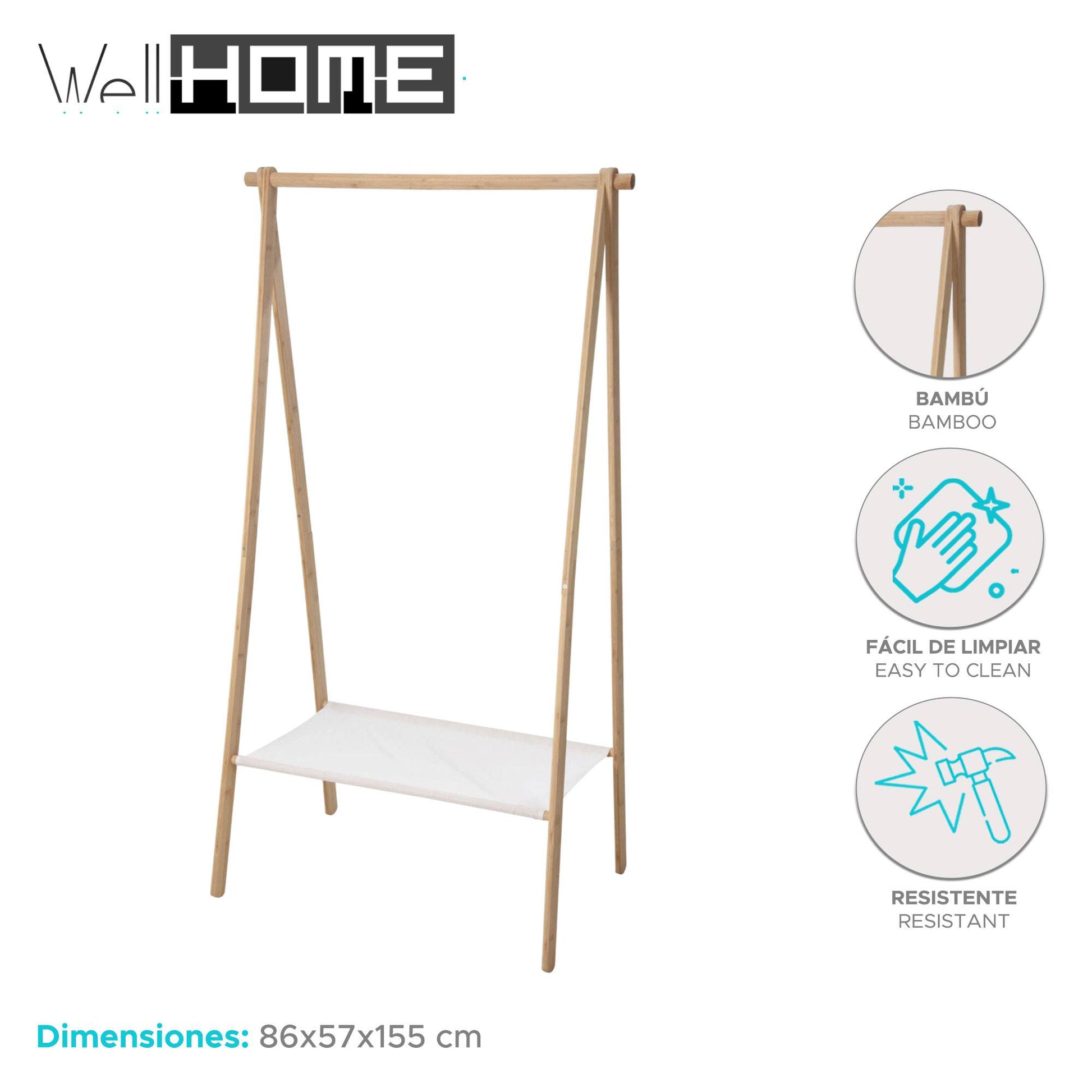 Well Home Perchero En Bambú Con Estante 86x57x155cm_1