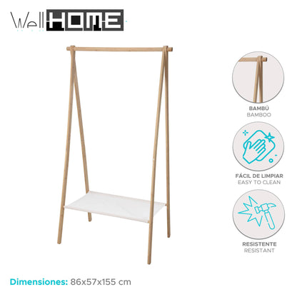Well Home Perchero En Bambú Con Estante 86x57x155cm_1