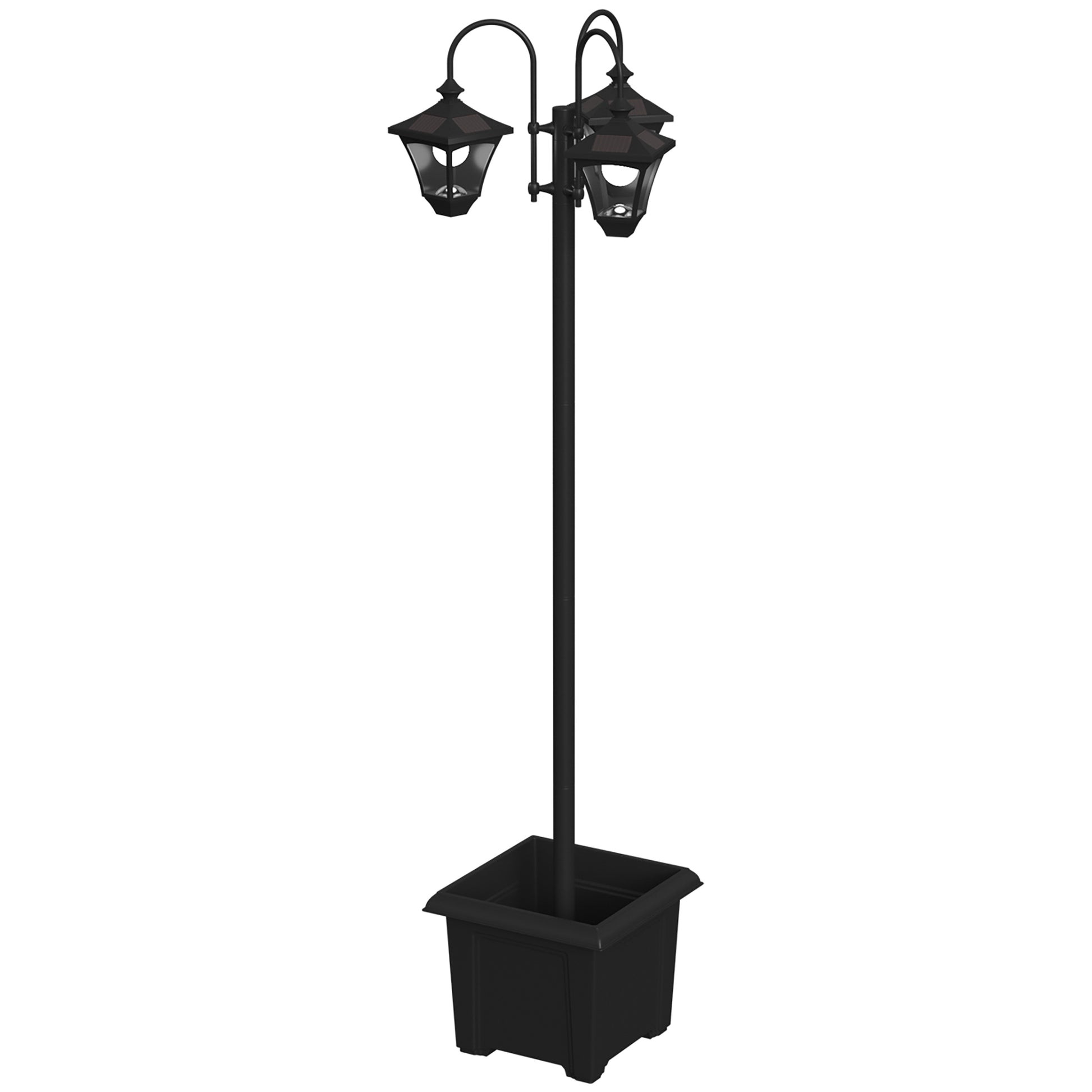 Outsunny Farola Solar Exterior Con Macetero Y 3 Cabezales Negra_4