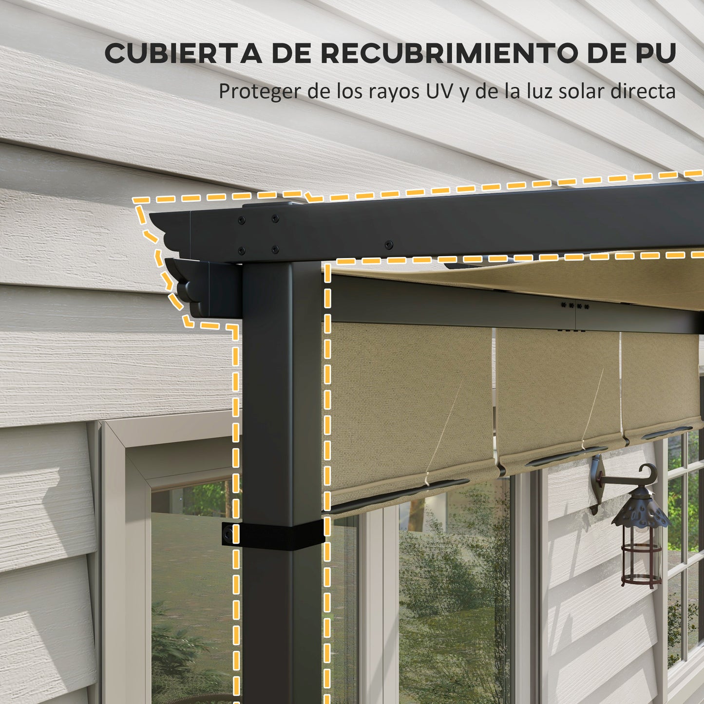 Outsunny Pérgola De Jardín 3x3 M Con Techo Retráctil Marco De Acero Beige_5
