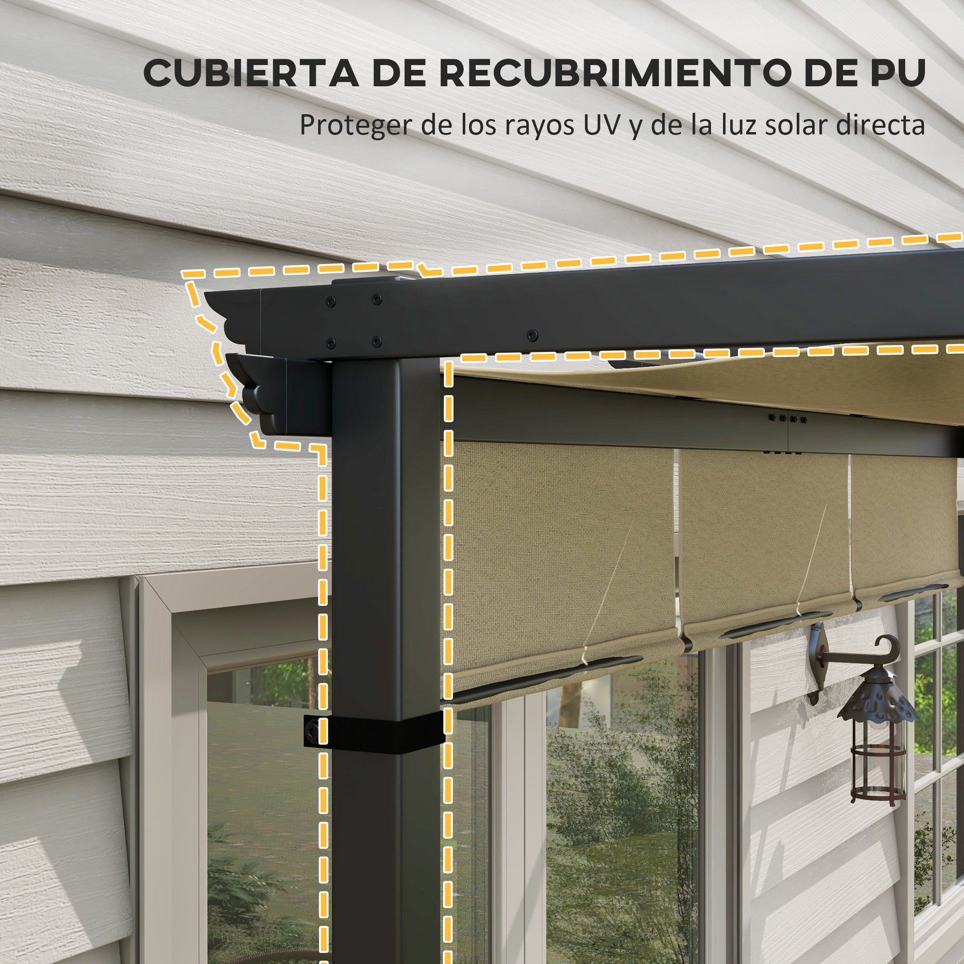 Outsunny Pérgola De Jardín 3x3 M Con Techo Retráctil Marco De Acero Beige_5