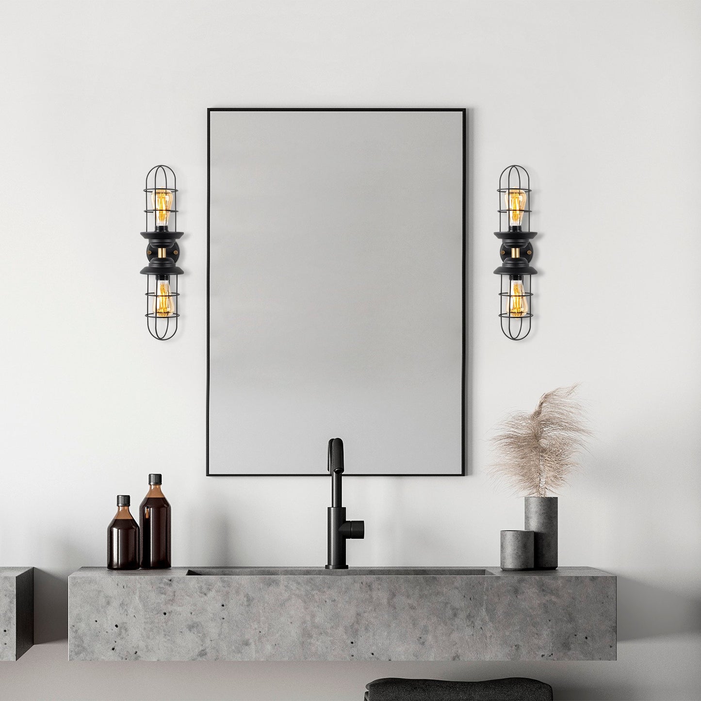 Aplique De Pared, Metal , Negro, 12x20x51, Casquillo 2 X E27 Max 40 W