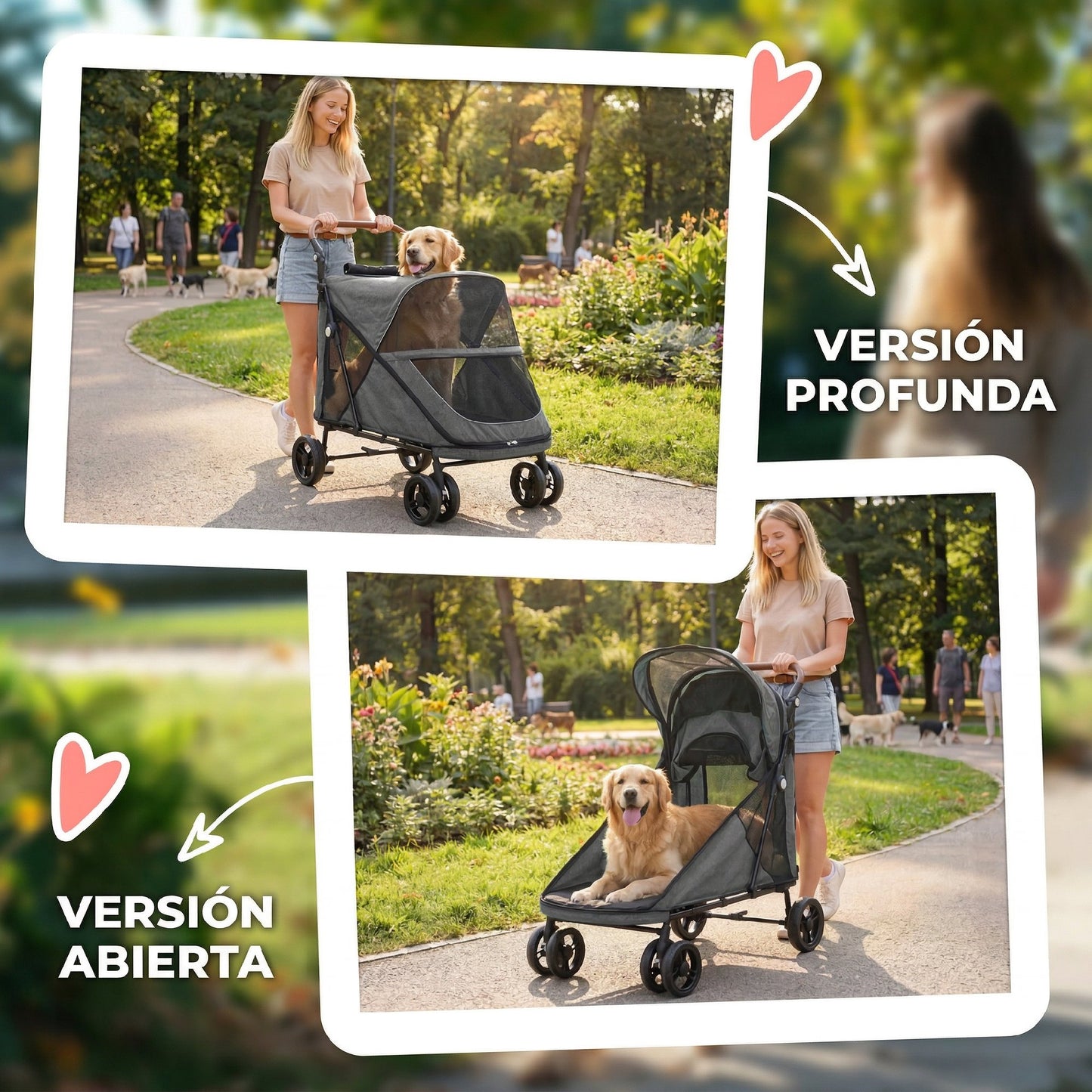 Pawhut Carrito Para Perros Plegable Con Un Botón Hasta 30 Kg Con Suspensión Gris_4