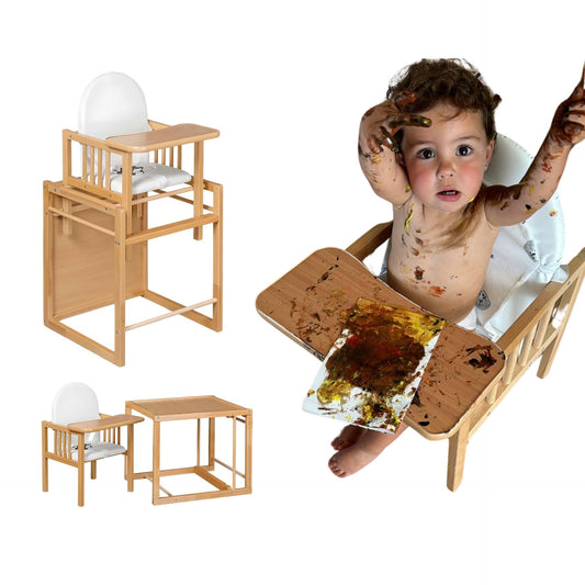 Trona Evolutiva Bebe Portatil De Madera De Haya Evoluonge. Convertible En Mesa Y Silla Infantil. Asiento Acolchado_0