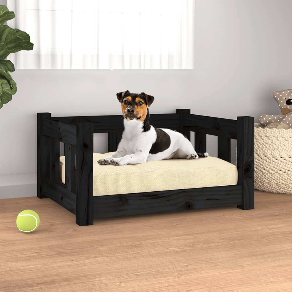 Vidaxl Cama Para Perros Madera Maciza De Pino Negro 55,5x45,5x28 Cm_1