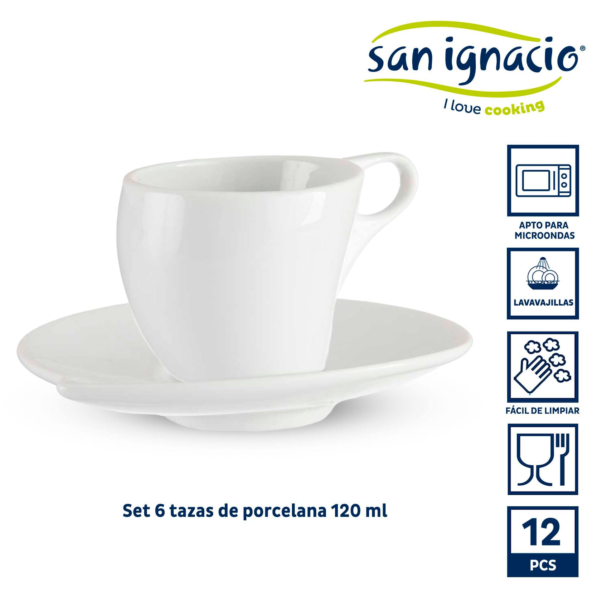 Set 6 Tazas Porcelana Blanca C Plato 120 Colección Vessia_1