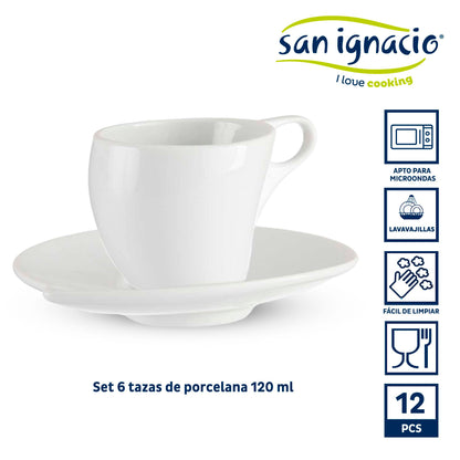 Set 6 Tazas Porcelana Blanca C Plato 120 Colección Vessia_1