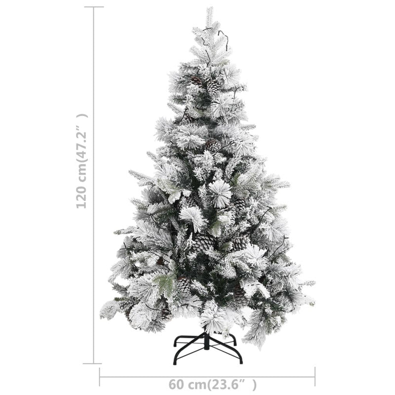 Vidaxl Árbol De Navidad Con Nieve, Luces Led Y Piñas Pvc Y Pe 120 Cm_2