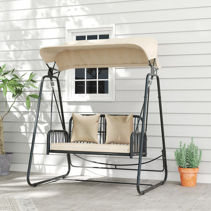 Outsunny Columpio De Jardín De 2 Plazas Con Toldo Retráctil Carga 240 Kg Caqui_3