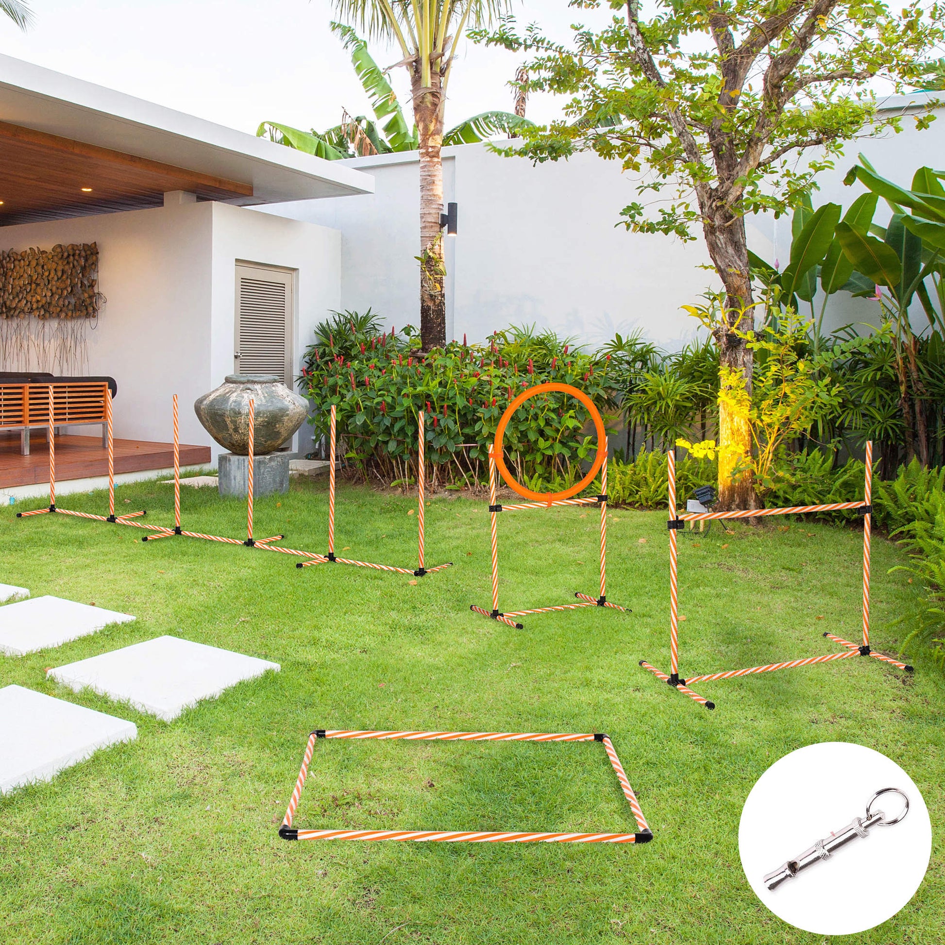 Pawhut Set De Entrenamiento De Agilidad Para Perros De 4 Piezas Naranja_1