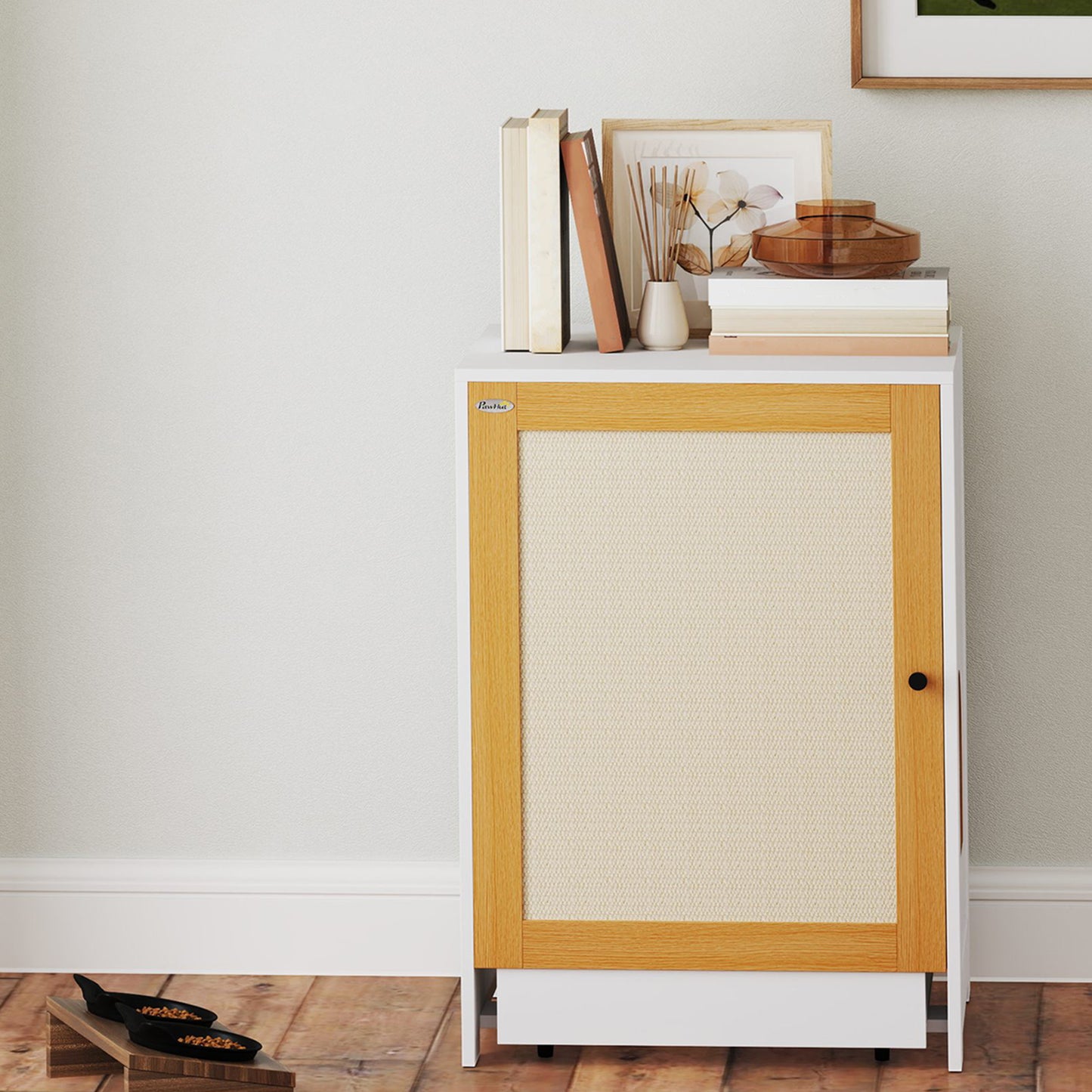 Pawhut Mueble Arenero Para Gatos Con Bandeja Extraíble 57x50x80,5 Cm Blanco_3