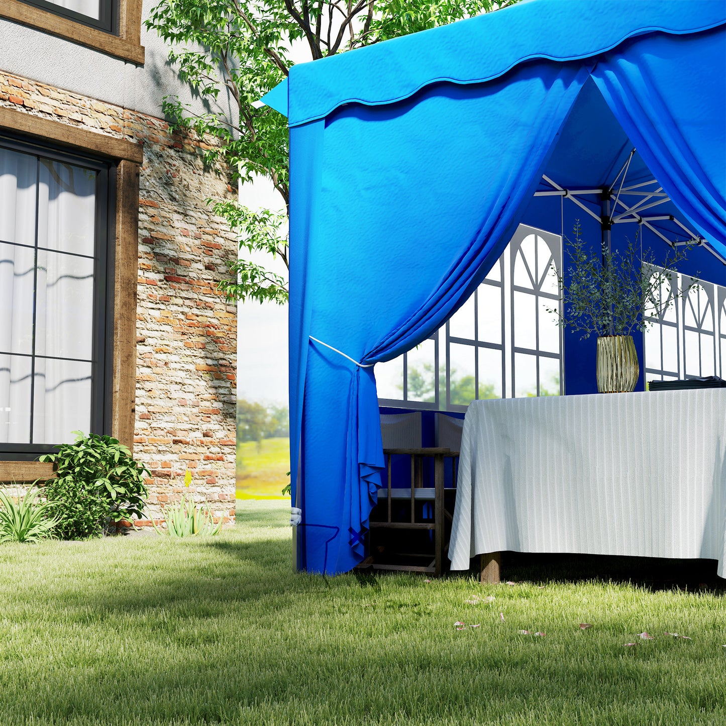Outsunny Carpa Plegable Pop-up 6x3 M Anti-uv Con 6 Paredes Laterales Azul_3