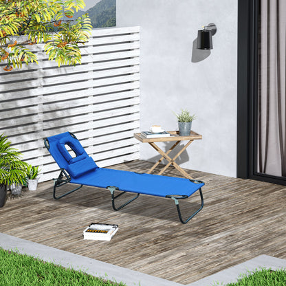 Outsunny Tumbona Plegable De Jardín Con Respaldo Ajustable Almohada Acero Azul_1