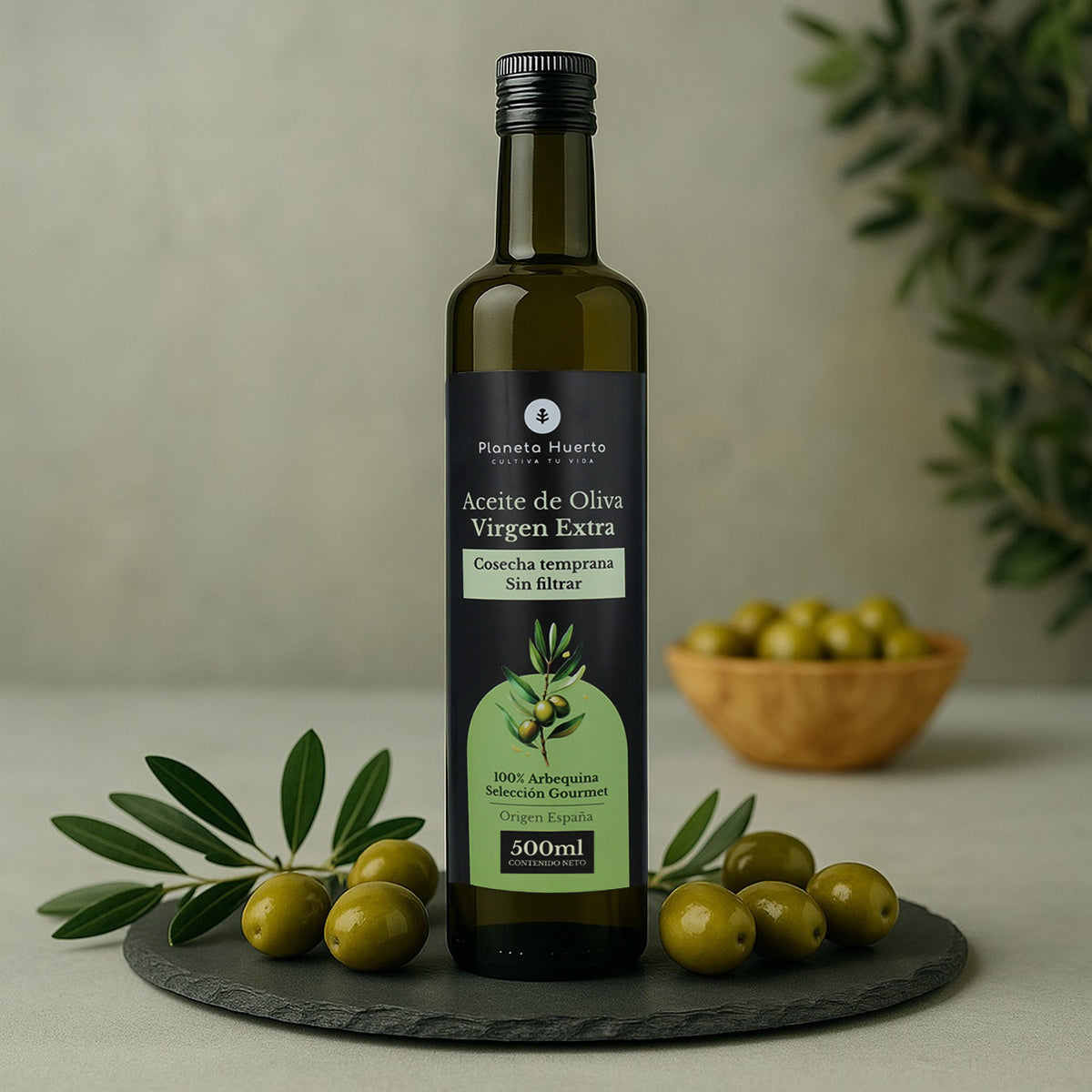 Pack 3x Aceite de oliva virgen extra de cosecha temprana verde sin filtrar Planeta Huerto 500 ml