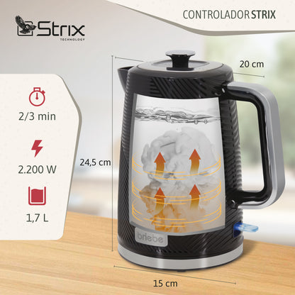 Briebe Elegance Set Tostadora Pan Ranura Ancha 2 Rebanadas + Hervidor Agua Eléctrico 1,7l Inalámbrico, Skt1170blk,negro_3