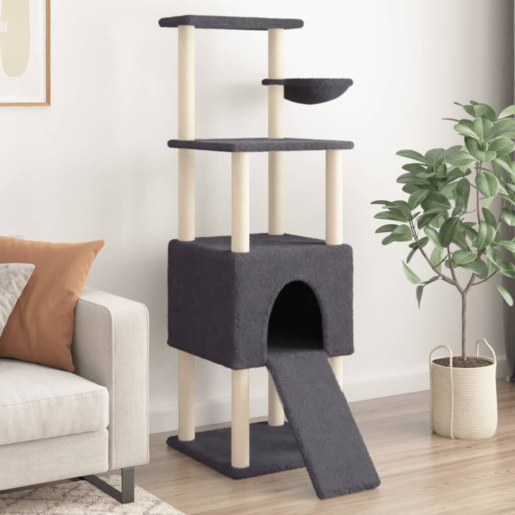 Vidaxl Rascador Para Gatos Con Postes De Sisal Gris Oscuro 153 Cm_1