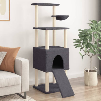 Vidaxl Rascador Para Gatos Con Postes De Sisal Gris Oscuro 153 Cm_1
