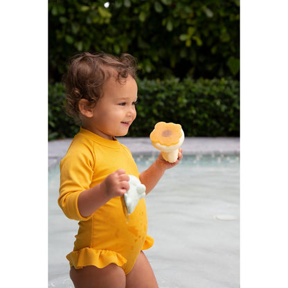 Conjunto de 2 brinquedos de banho "Squeeze &amp; Splash" Pato e Sapo, areia e verde claro.