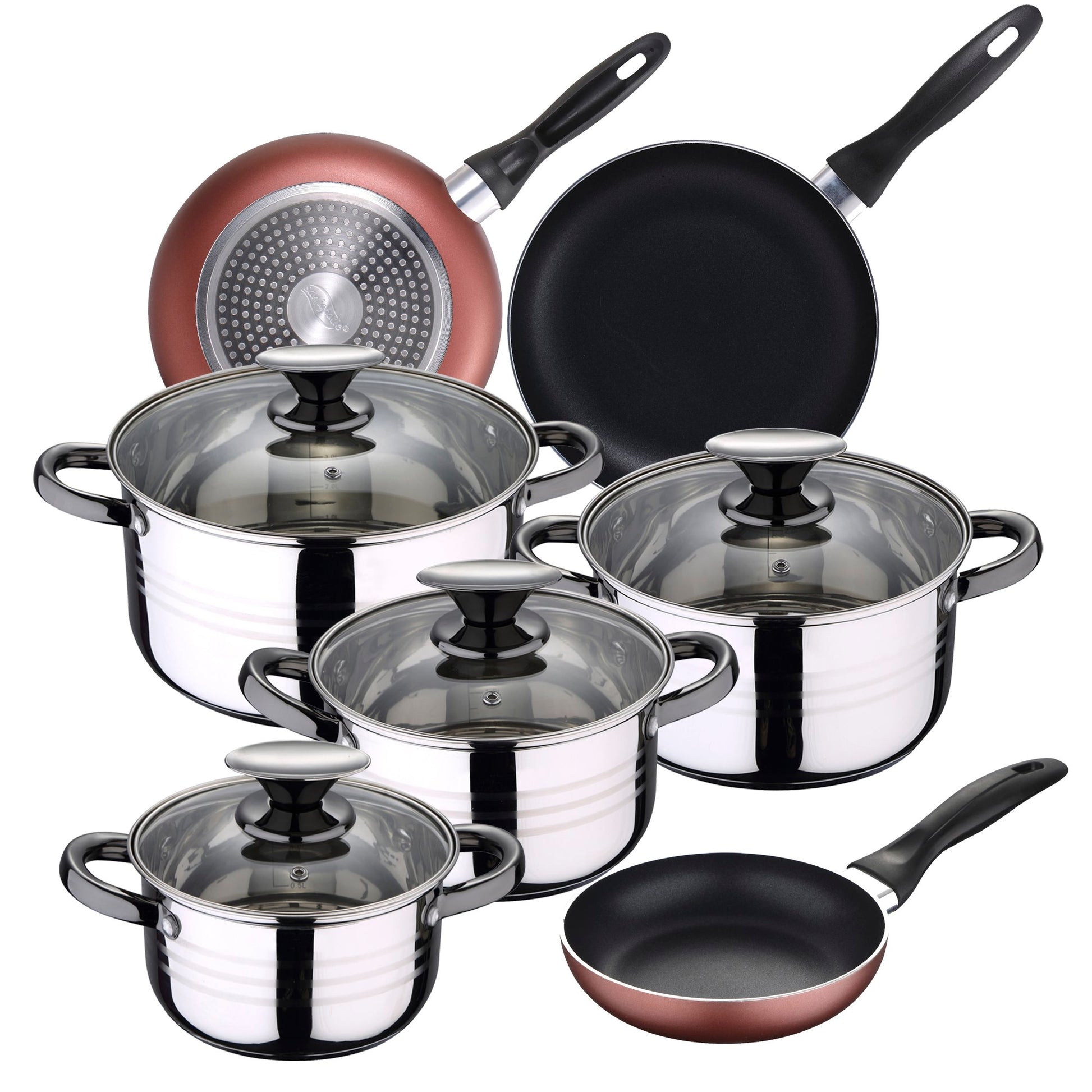 Bateria De Cocina 8 Piezas San Ignacio Dina De Acero Inoxidable Con Juego De Sartenes (16/20/24 Cm) San Ignacio Paradise De Aluminio Prensado_0