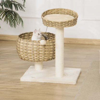 Pawhut Árbol Gatos Con Cama Cesta De Mimbre Postes Rascadores Sisal 54x40x70 Cm_1