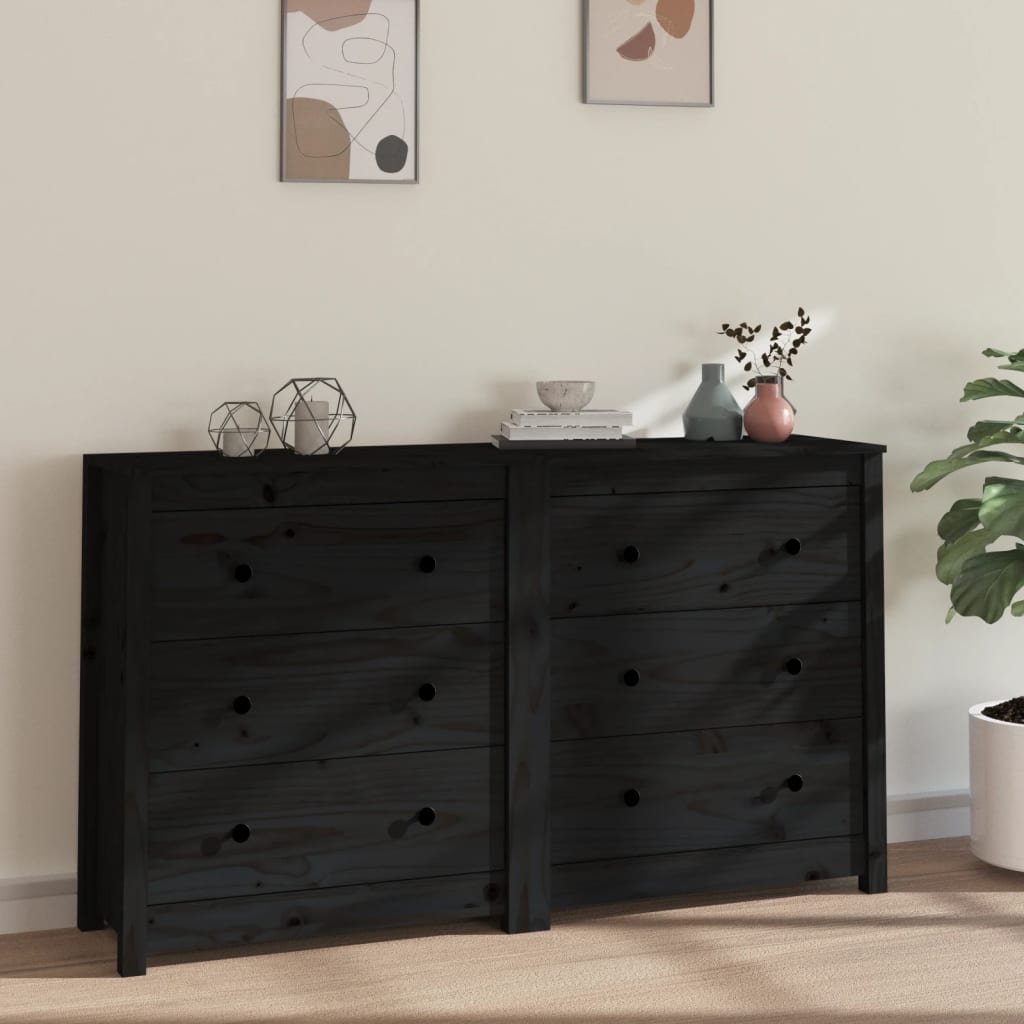 Aparador De Madera Maciza De Pino Negro 140x35x80 Cm_0
