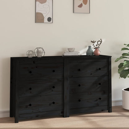 Aparador De Madera Maciza De Pino Negro 140x35x80 Cm_0