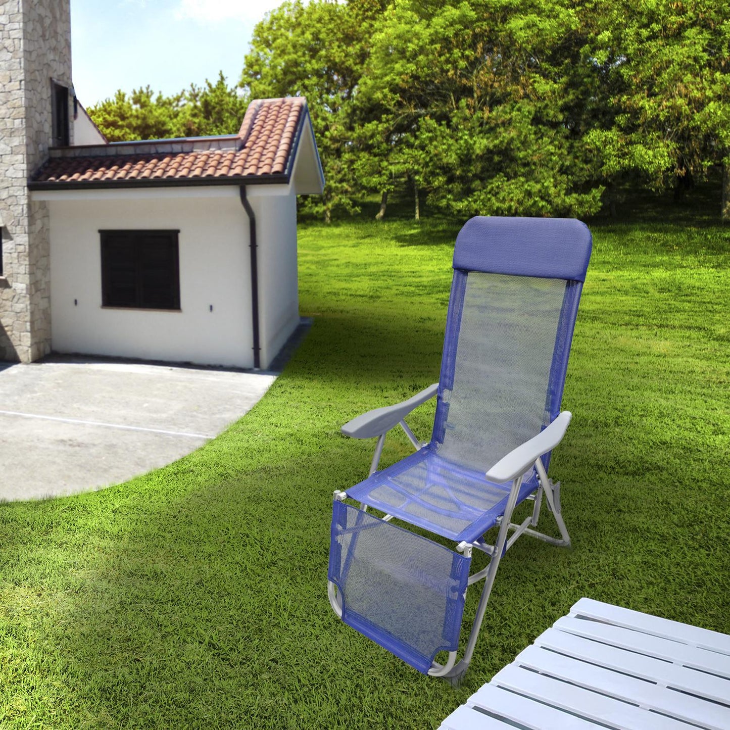 Silla Playa Estructura Aluminio, Reclinable 5 Posiciones Con Reposapies, Silla Multiposición, Silla Con Reposabrazos_3
