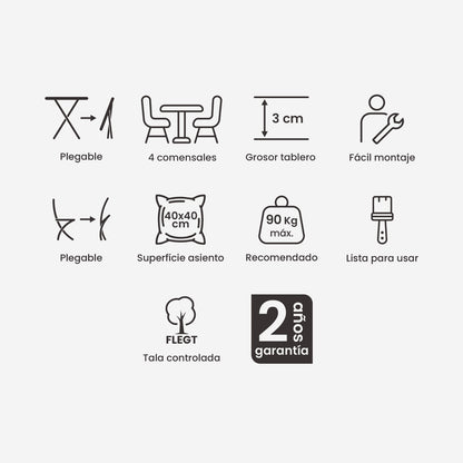 Conjunto Para Jardín De Madera Teca, Mesa Rectangular 140 Cm Y 4 Sillones Plegables, Madera Teca Grado A, Tratamiento Al Agua Aplicado_1