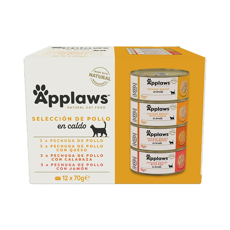 Applaws Cat Frango Enlatado Multipack 12 x 70 g Alimento húmido natural para gatos sem cereais