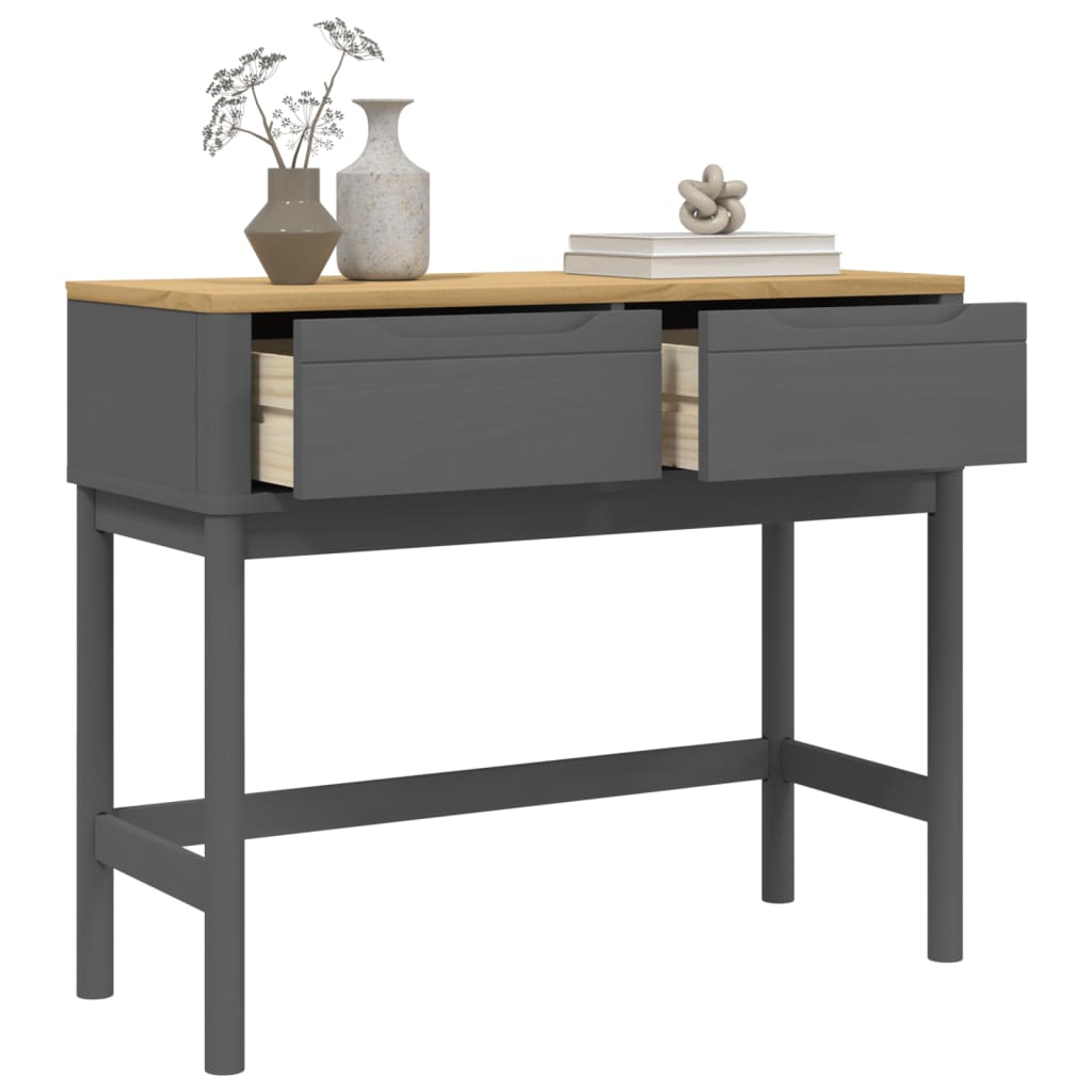 Mesa Consola Floro Madera Maciza De Pino Gris 89,5x36,5x73 Cm_2