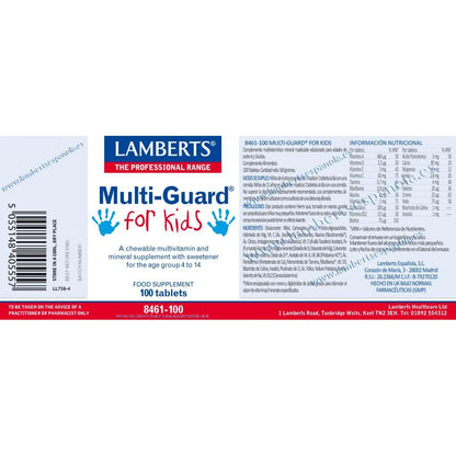 Lamberts Multi-Guard Vitaminas e Minerais Infantis, 100 Comprimidos Mastigáveis