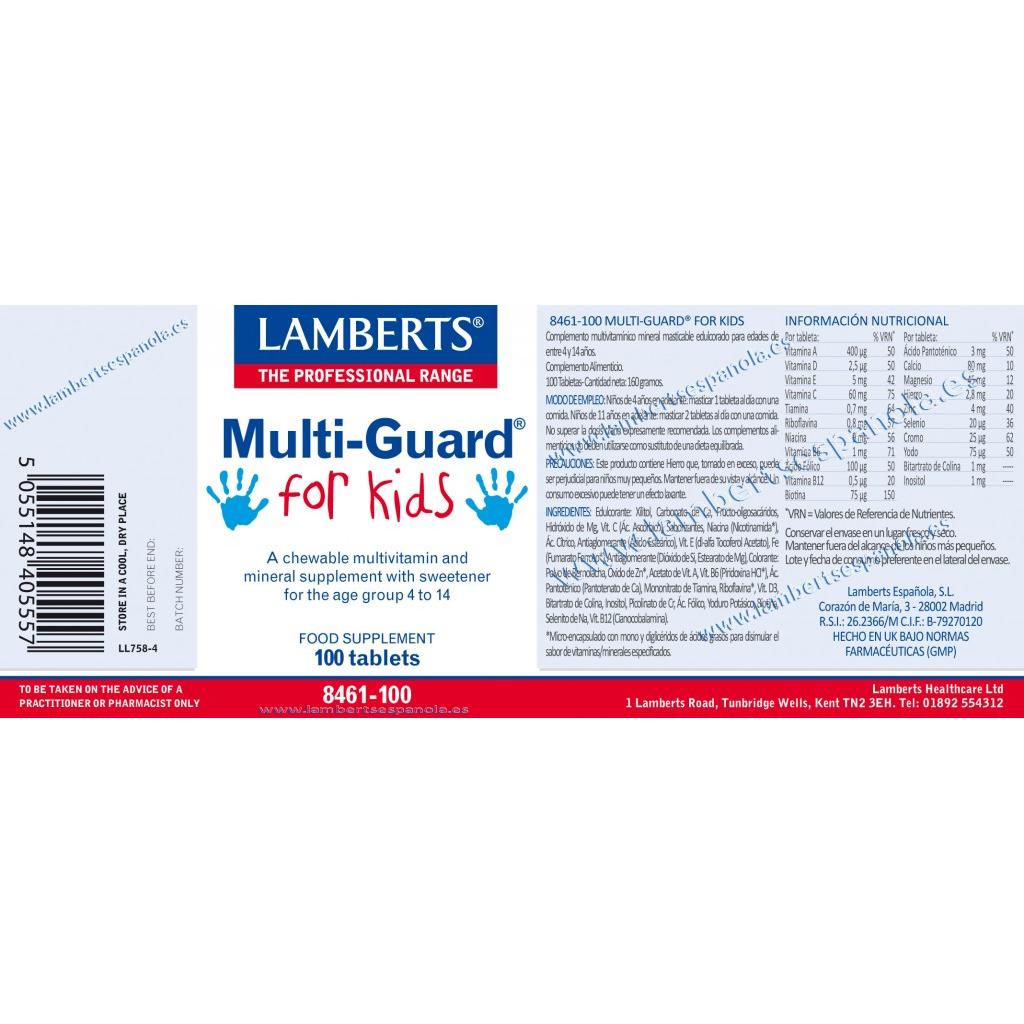 Lamberts Multi-Guard Vitaminas e Minerais Infantis, 100 Comprimidos Mastigáveis