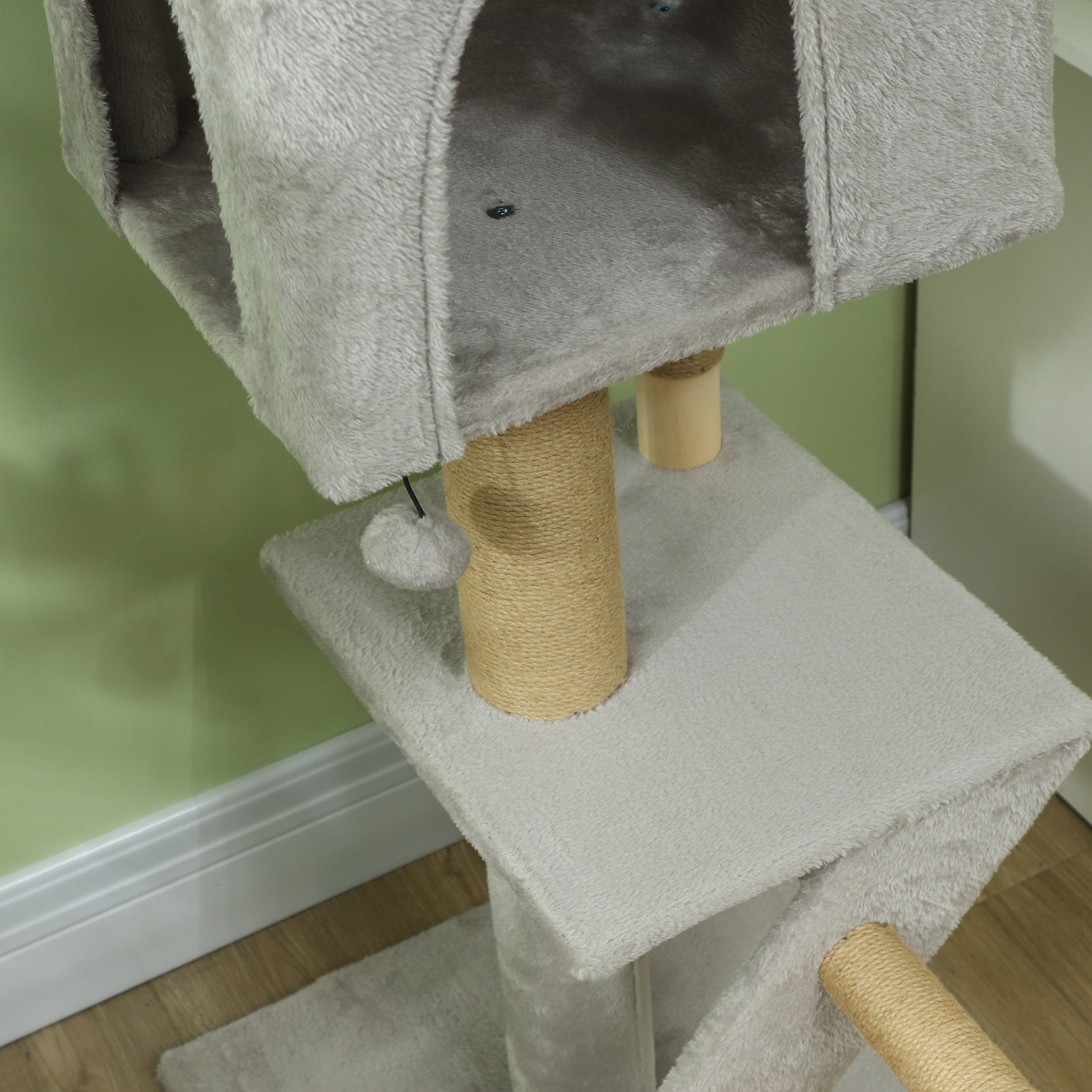 Pawhut Árbol Para Gatos De Suelo A Techo De 225-255 Cm Con Escalera Gris Claro_3