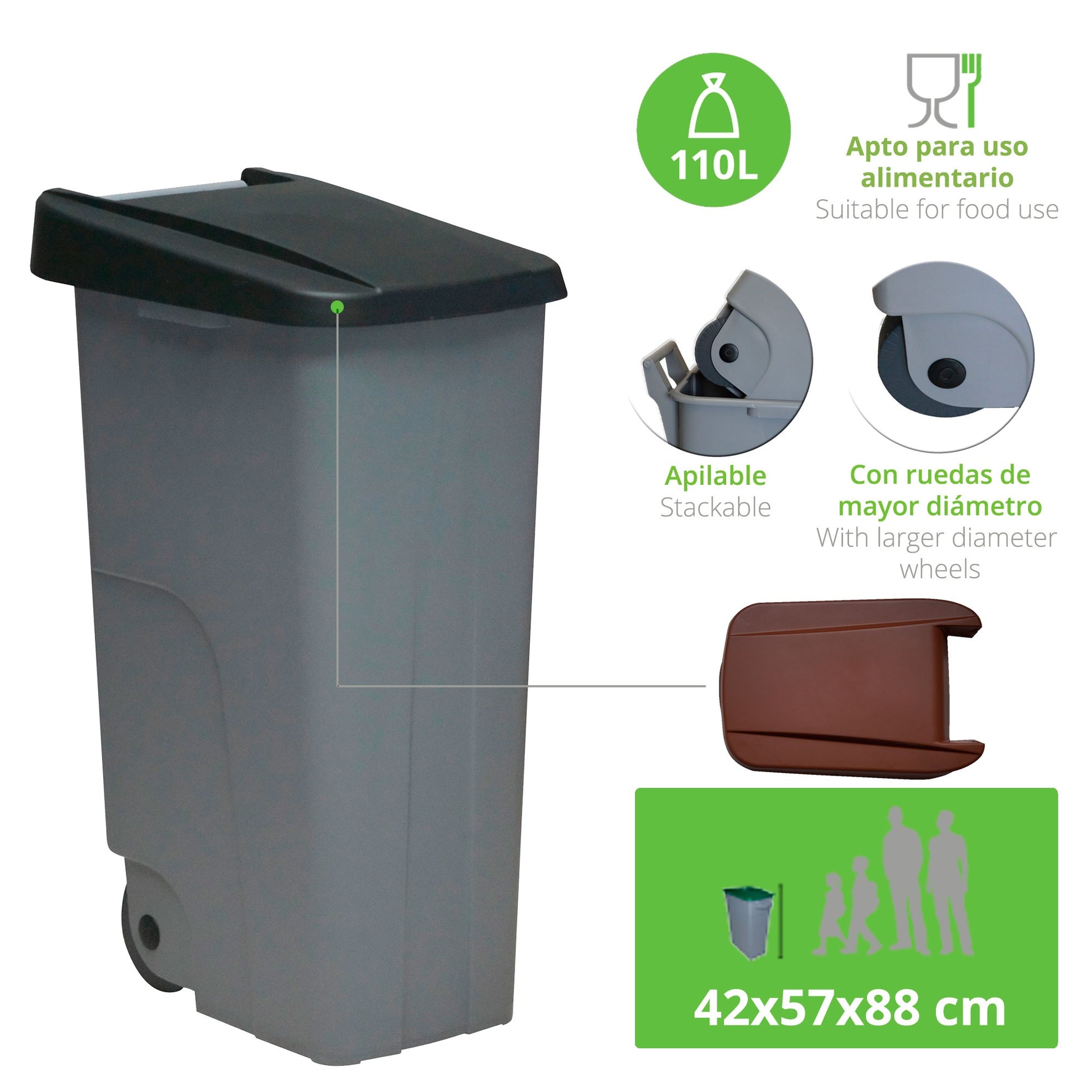 Contenedor Reciclo 110 Litros Cerrado + 3x Bolsas De Basura De 10 Unidades_1