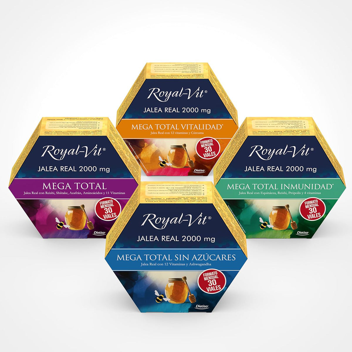 Geleia Real 2000mg Mega Imunidade Total, com Reishi, Própolis e Equinácea Royal Vit 30 ampolas