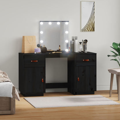 Juego De Tocador Con Led Madera Maciza De Pino Negro_0