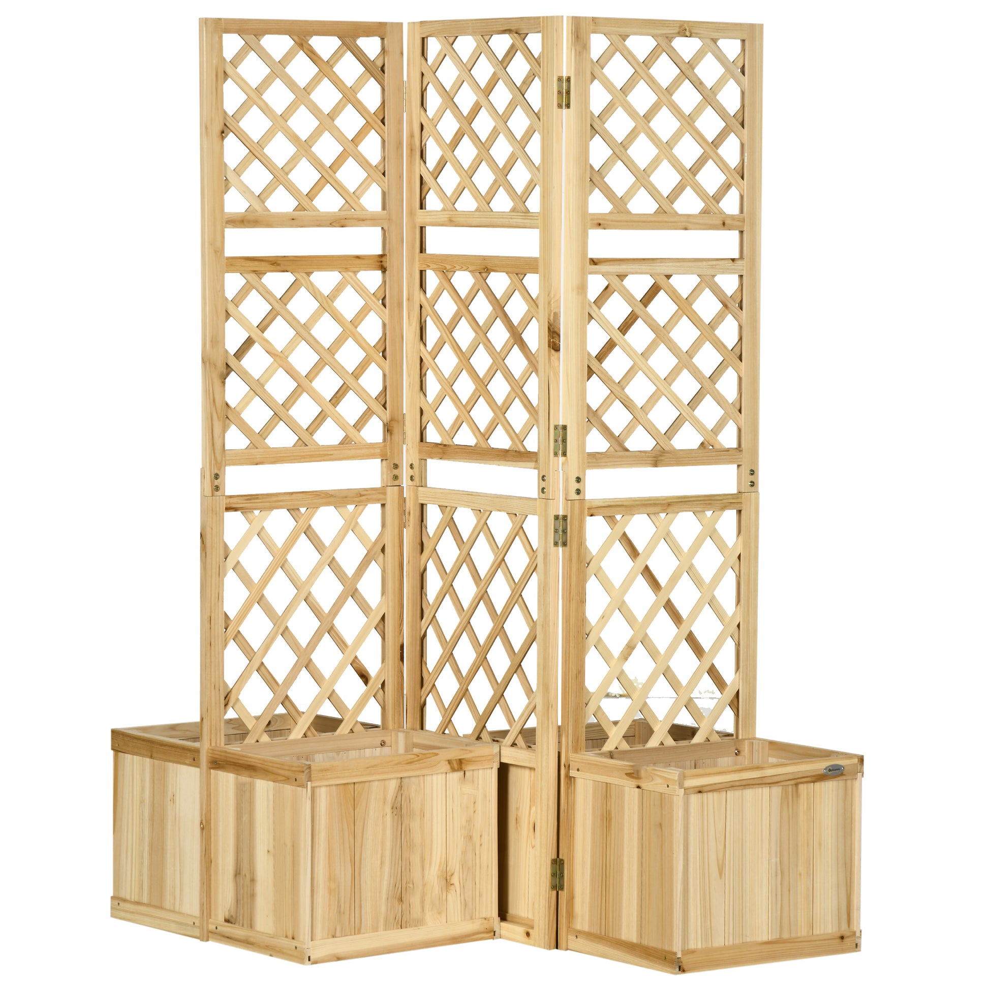 Outsunny Biombo Exterior De 3 Paneles De Madera Con 4 Macetas 133x62x165 Cm_0