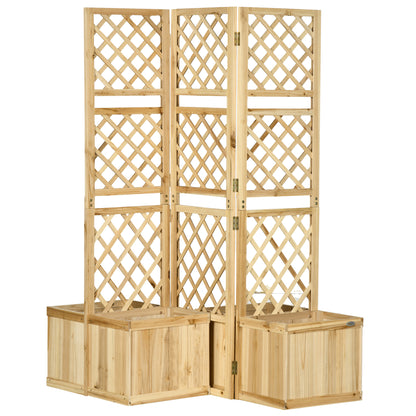 Outsunny Biombo Exterior De 3 Paneles De Madera Con 4 Macetas 133x62x165 Cm_0