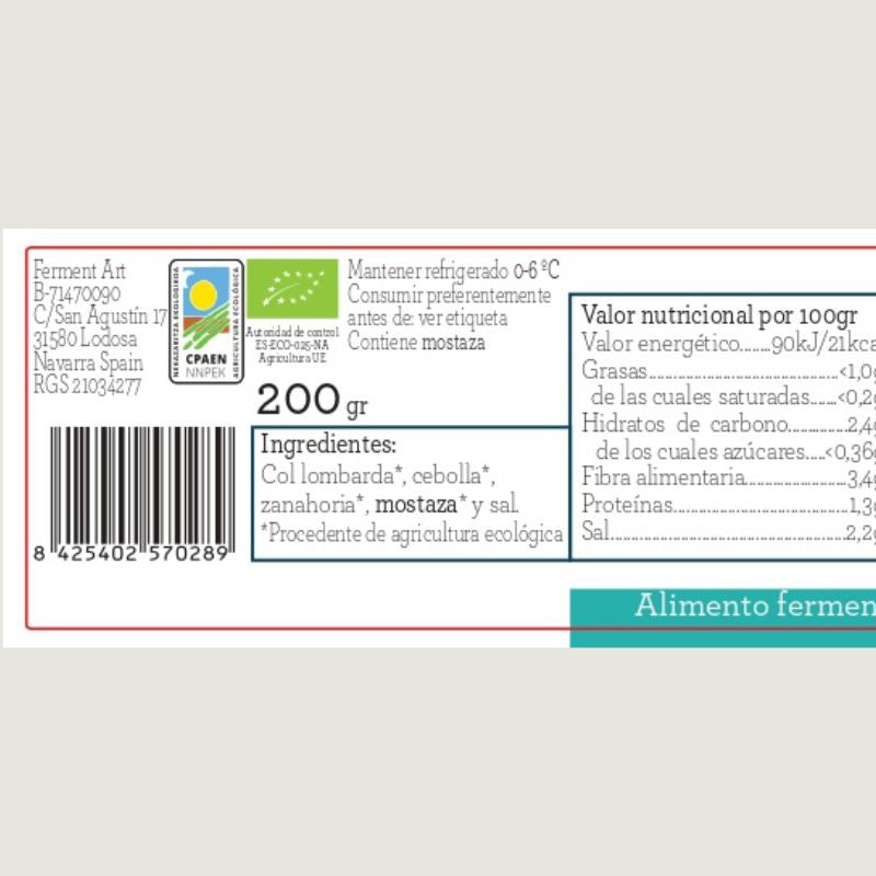 Chucrut Lombarda Eco Sin Pasteurizar Ferment Art 200 Gr_1