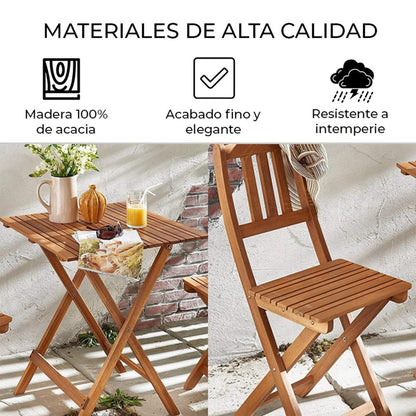 Yoevu -set De Madera De Acacia 3 Piezas, 1 Mesa Y 2 Sillas Plegables, Conjunto De Jardín Compacto Y Duradero, Ideal Para Terrazas, Balcones Y Patio_5