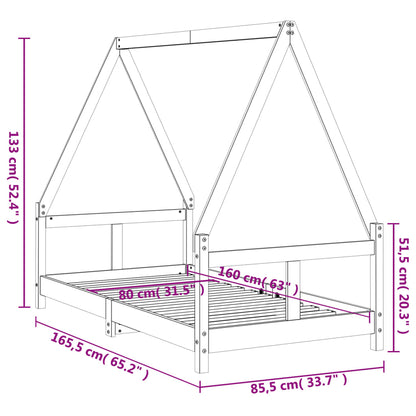 Estructura De Cama Para Niños Madera De Pino Negro 80x160 Cm / Vetonek_5