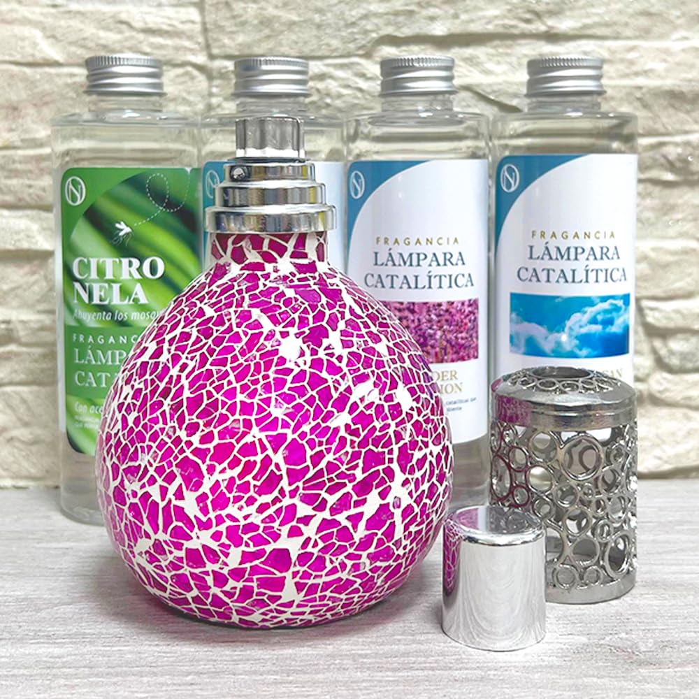 Lámpara Catalítica Mosaico Fucsia + Aroma Cotton Clean 500ml - Elimina Olores, Perfuma Y Mejora La Calidad Del Aire_5