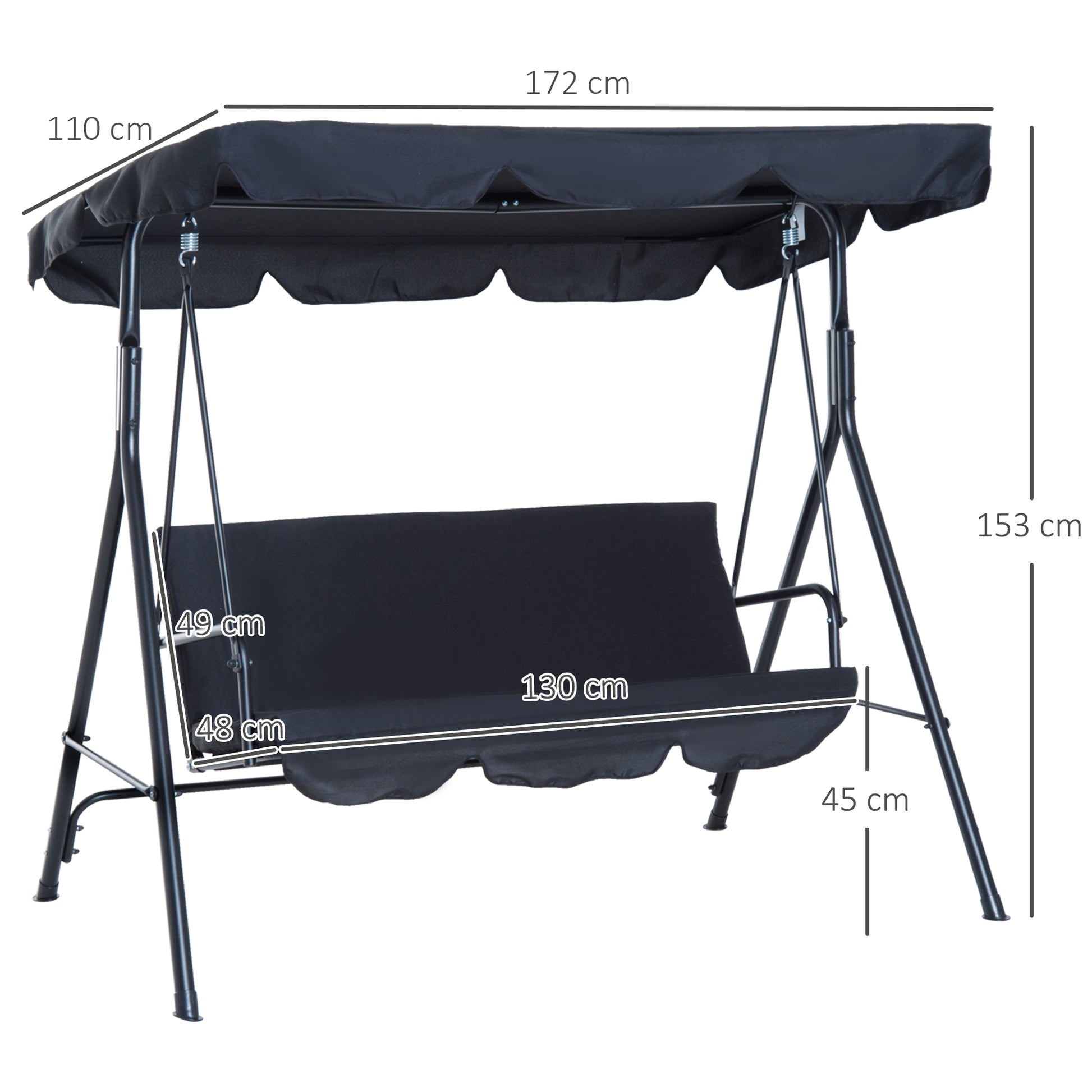 Outsunny Columpio De Jardín De 3 Plazas Con Techo Ajustable Acero 172x110x153 Cm_2