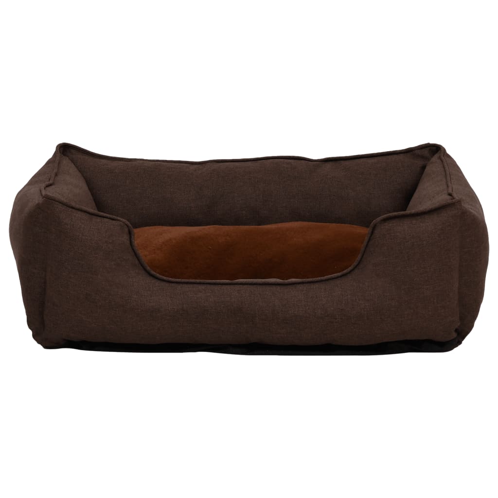 Cama De Perro De Felpa Apariencia De Lino Marrón 85,5x70x23 Cm / Vetonek_5